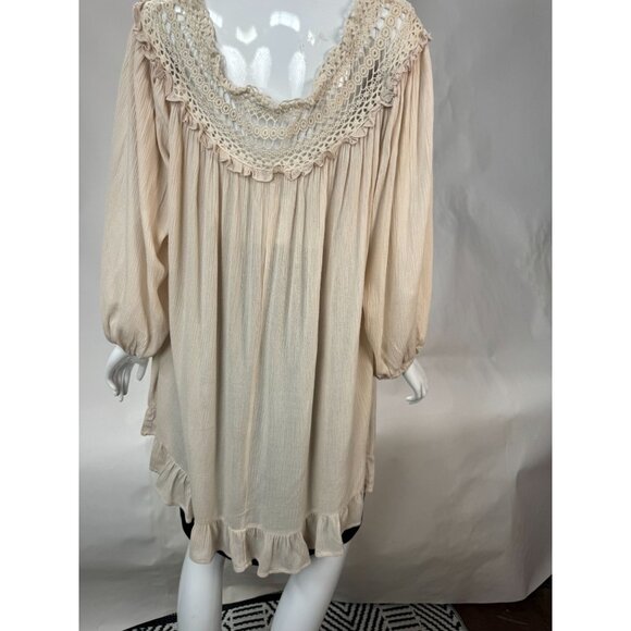 Indigo Soul Natural Rayon & Cotton Tunic With Crochet Yoke & Ruffle Hem X-Large - Picture 13 of 16